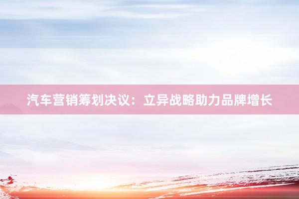 汽车营销筹划决议：立异战略助力品牌增长